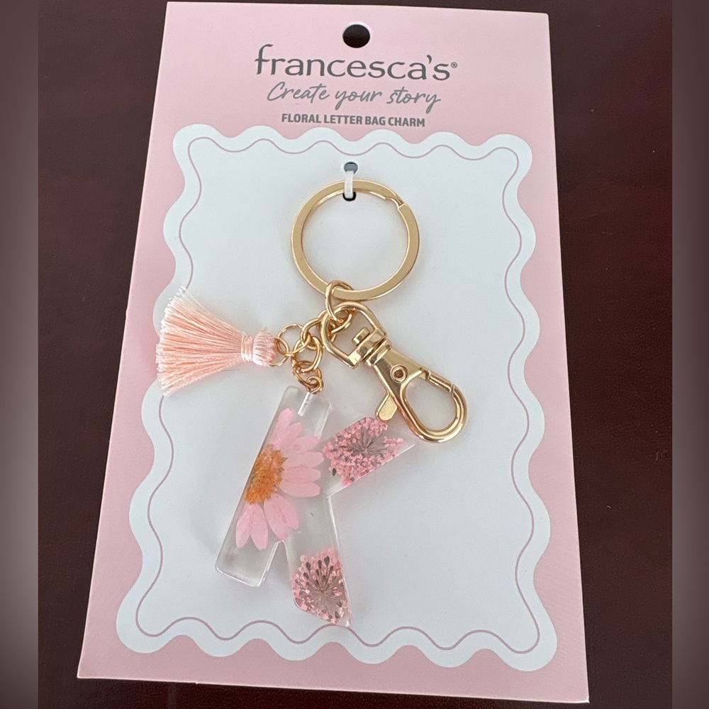 Francesca's Collections Pink Floral Key Charm Letter K - Picture 2 of 4